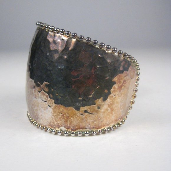 Hammered Wide Cuff Bracelet Ball Bead Pale Goldtone Animal Print TARNISH - Picture 4 of 8